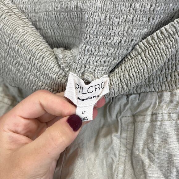 PILCRO Anthropologie Reese Linen Blend Pull On Barrel Pants Smocked Tan Tall LT - Picture 3 of 10